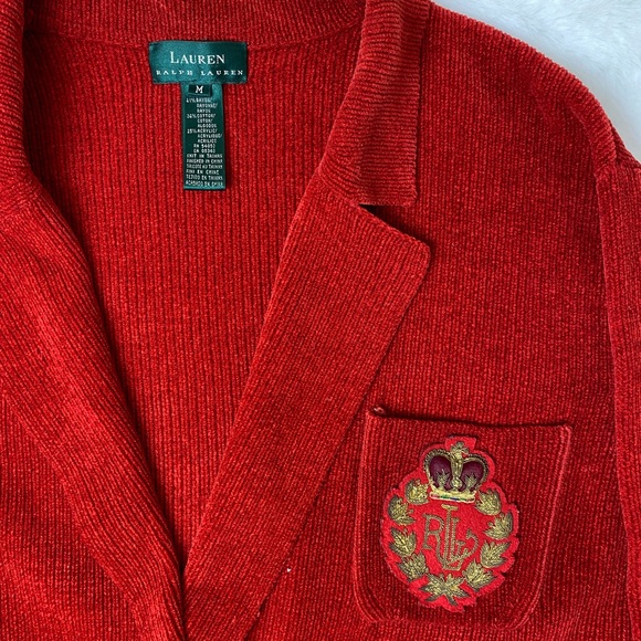 Lauren Ralph Lauren Red Double-breasted Cardigan sz M - Picture 2 of 4